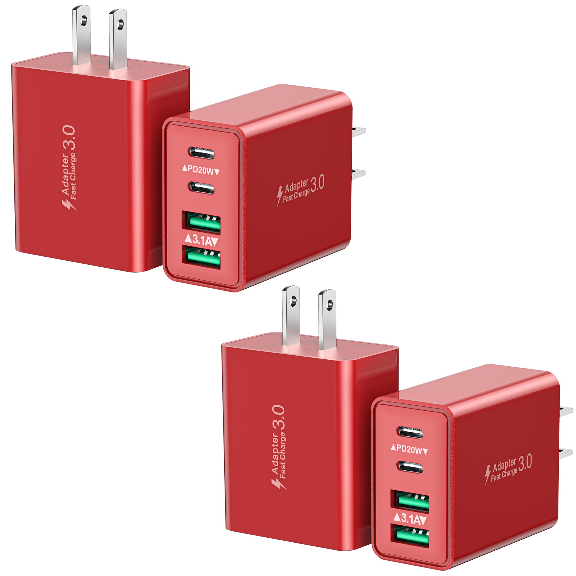 USB C Wall Charger, 4-Pack 40W 4-Port Type C Fast Charging Block Dual Port USBC Power Adapter + QC Multiport Wall Plug Multi Charger Block for iPhone 16 15 14 13 12 11 Pro Max Plus, iPad, Samsung