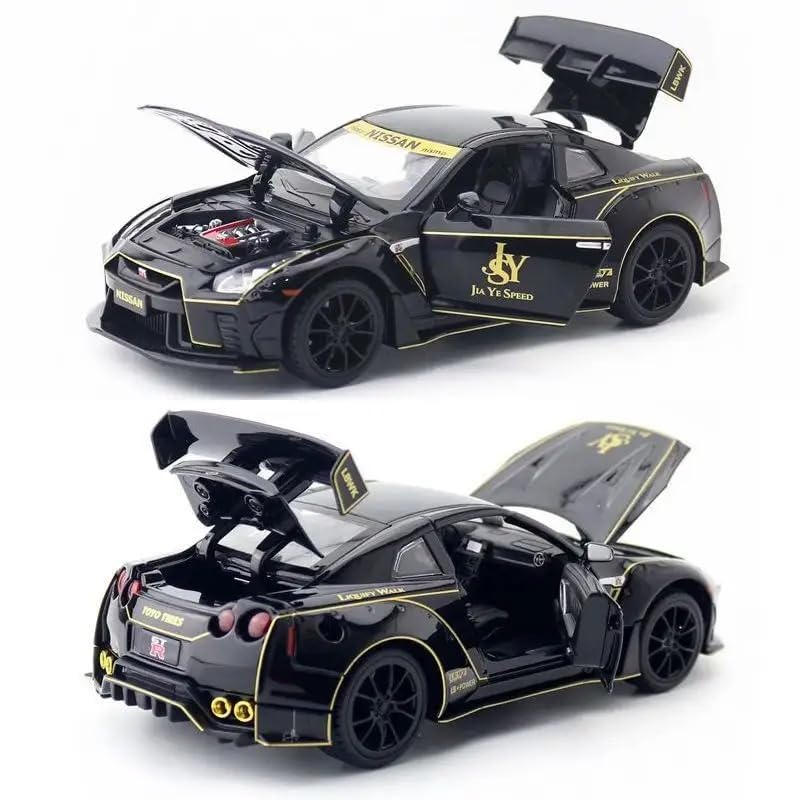 Image of 1:24 Nissan GTR R50 Diecast Model Car | Alloy Metal Pull Back Toy Vehicle with Sound, Light & Openable Doors | Racing Car Toy for Kids & Collectors (Black)