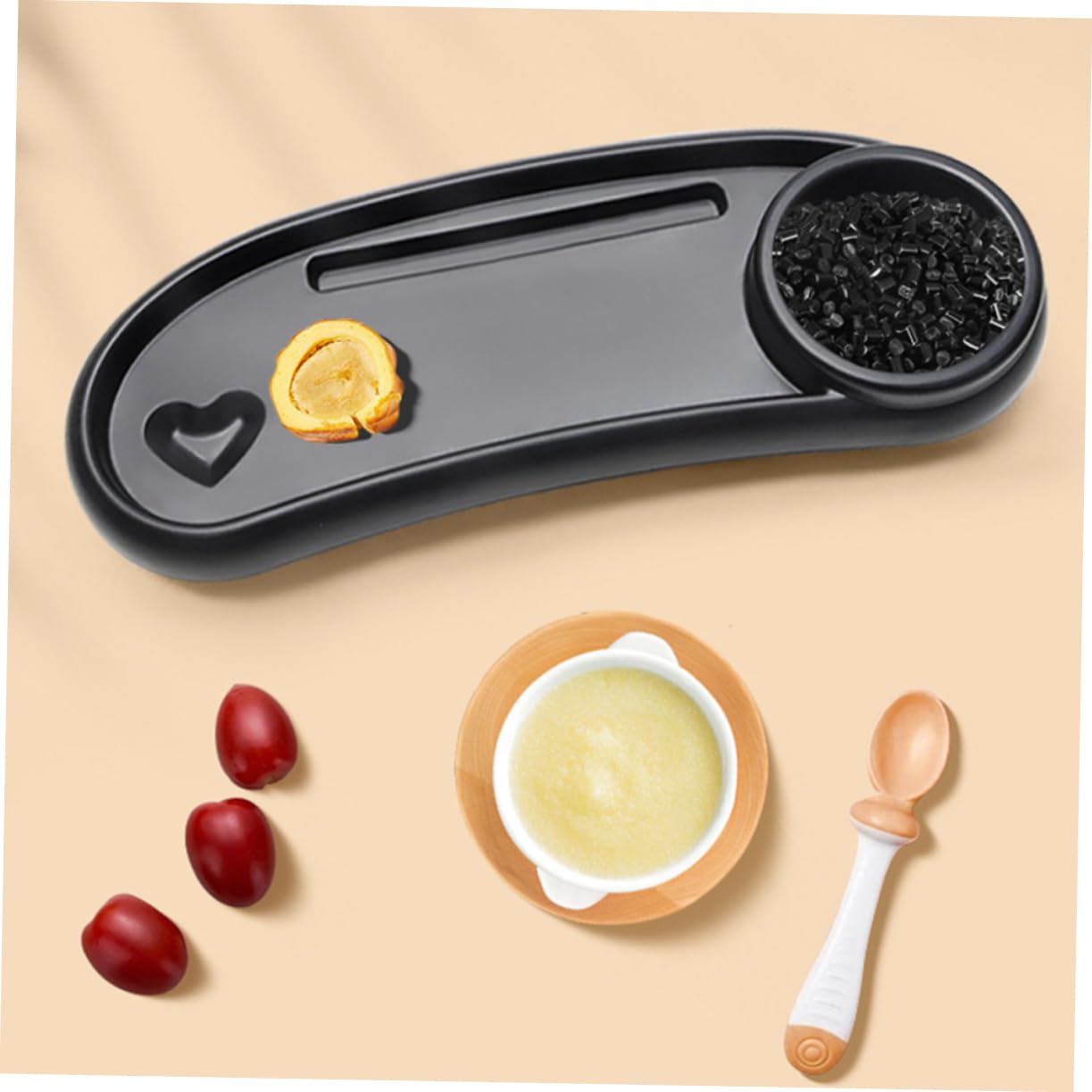 Plateau de Poussette avec Porte-gobelet, en Plastique Noir pour Bébé | Installation Simple et Stable, Facile à Nettoyer, Accessoire pour Poussette et Charriot Bébé