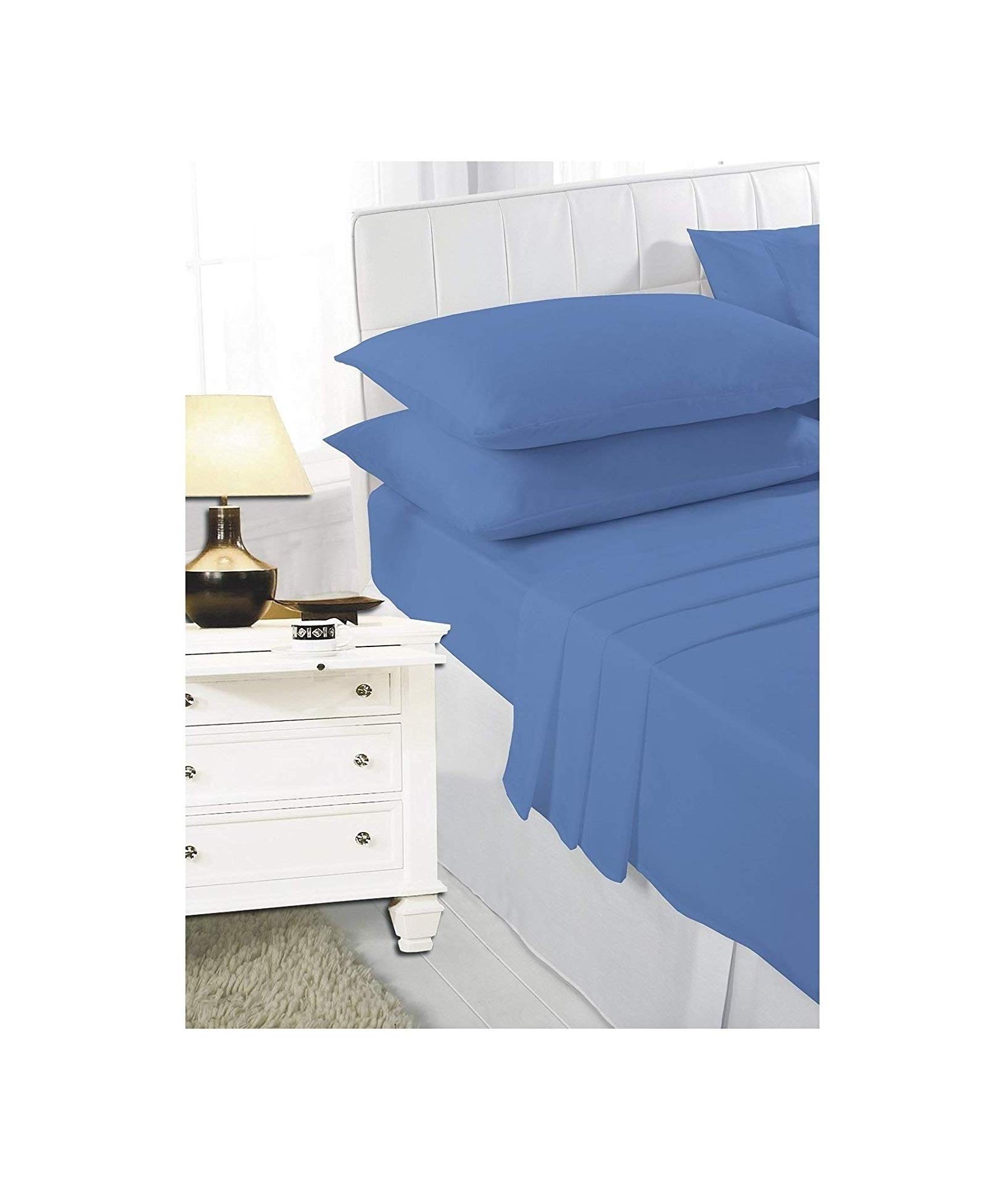 Casa D'Or NEW PLAIN DYED POLYCOTTON FITTED FLAT BED SHEET SINGLE DOUBLE KING SIZE BEDDING (Blue, Single Fitted Bed Sheet)