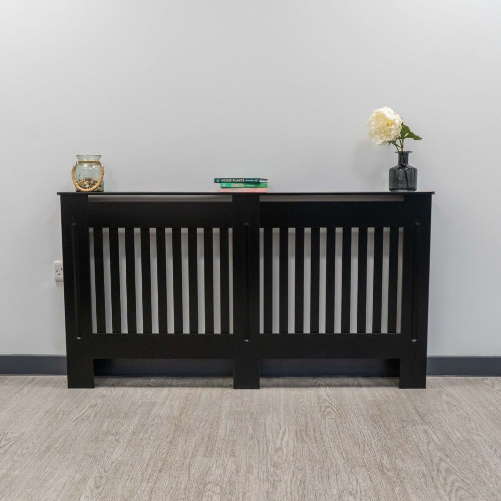 Jack Stonehouse Radiator Cover Black Paint - Over Radiator Shelf Clip On With Vertical Slats - Sturdy MDF Wooden Radiator Covers For Bedroom Or Living Room Furniture - Slim Radiator Cover