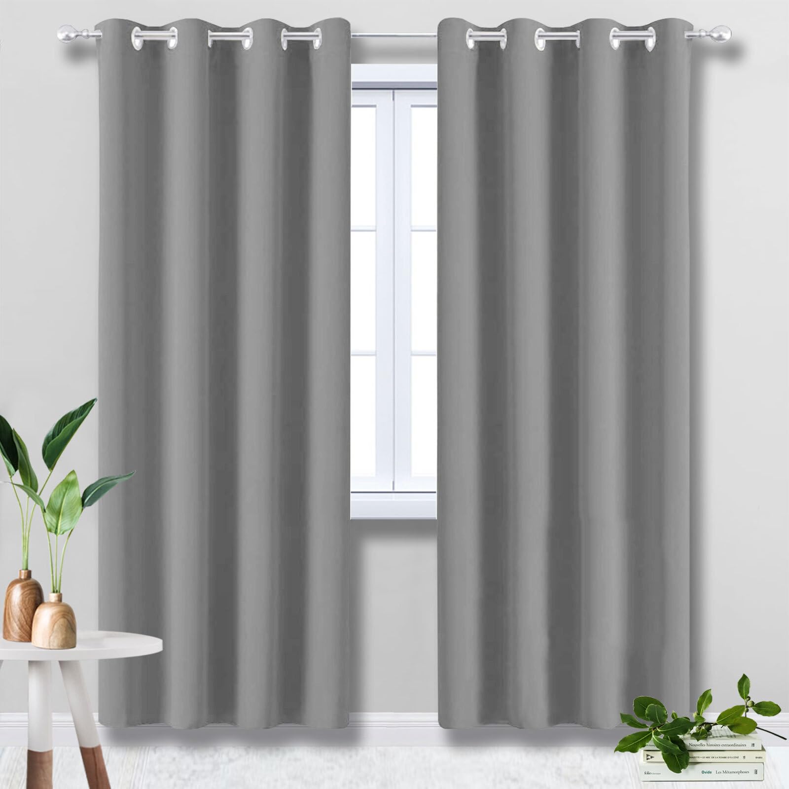 Cortinas Dormitorio Gris Termicas Aislantes Frio y Calor Anti Luz Cortinas Salon Opacas para Habitacion Matrimonio Sala Interiores 90x150cm