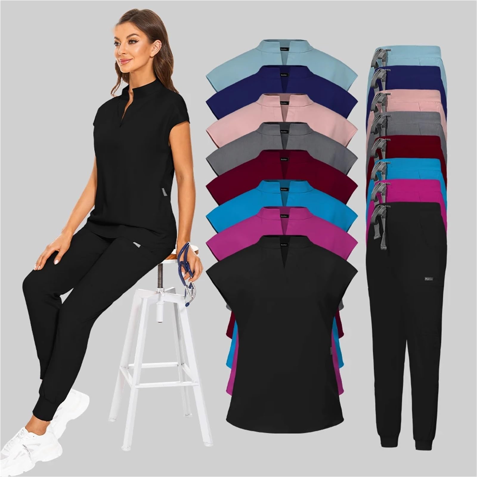 Uniforme Sanitario Unisex Uniformes médicos Ajustados for Mujer, Conjuntos de Uniformes, Accesorios for Enfermeras, clínicas dentales, Mascotas(Pink,XXL)