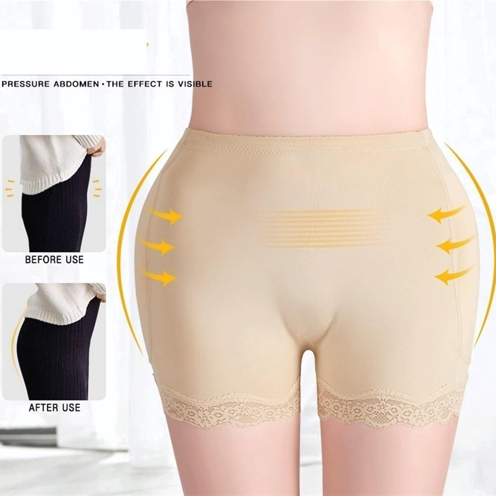 Steuerhöschen for Damen, Spitzenbesatz, Anti-Scheuern, Shapewear-Shorts, nahtloser Po-Heber, Bauchkontrolle, Boyshort unter dem Körper(Skin1Pcs,Large)