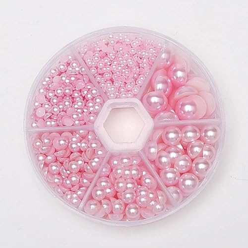Miniatura 5 de Libiline 1 caja de 1170 piezas de mezcla de tamaños redondos 345680.394in de espalda plana cuentas de media perla para adornos de boda (rosa)