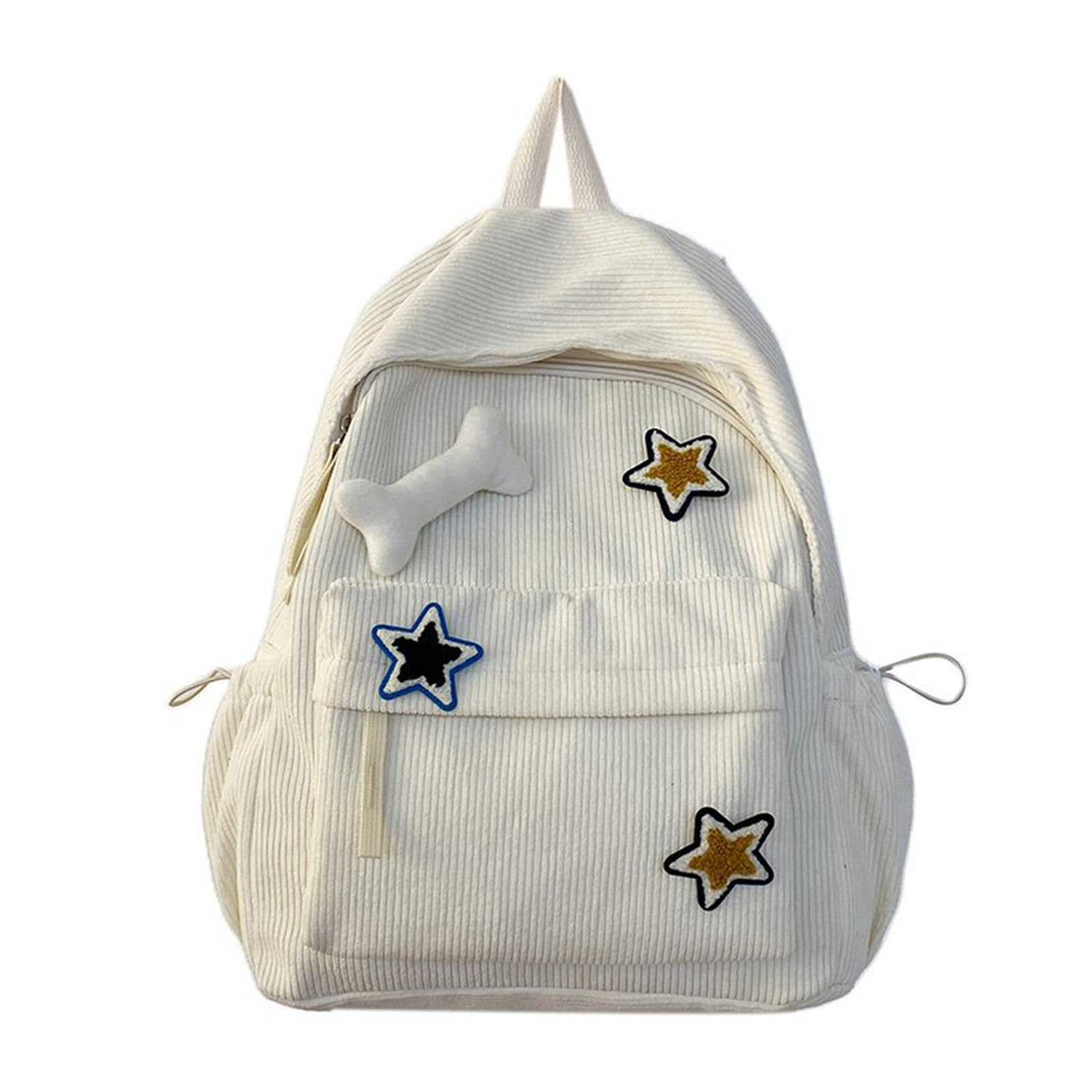 MICFENY Trendy Aesthetic Backpack Laptop Travel Daypack Star Pattern Bag Corduroy Bag Spacious School Bag for Women