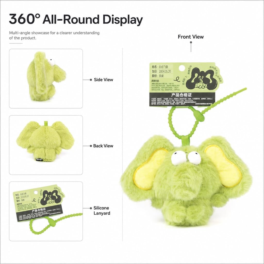 serfiman Cute Green Flying Bird Plush Keychain with Lanyard, Soft Fluffy Aviary Bag Charm image 5
