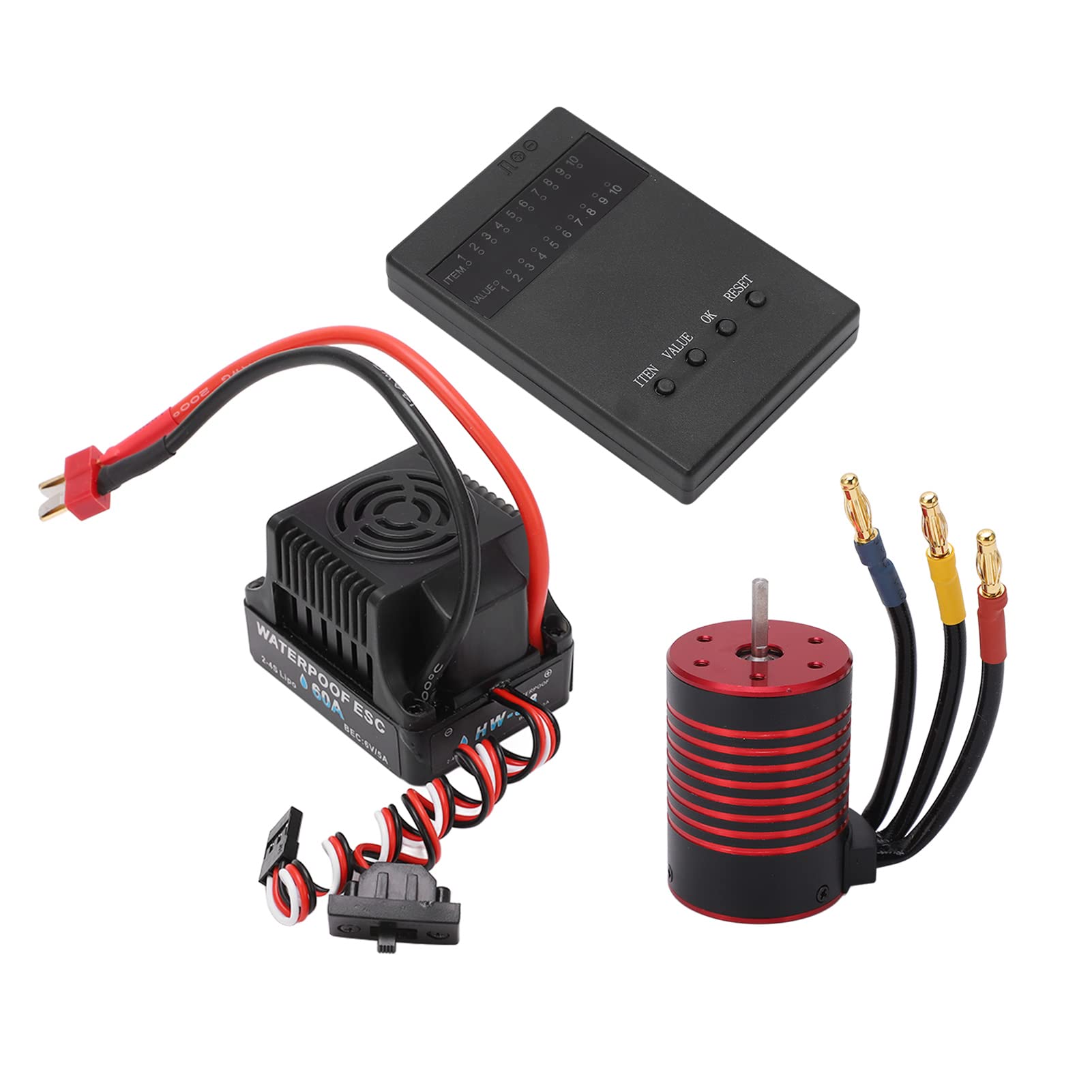 bezszczotkowy zestaw ESC, bezszczotkowy wodoodporny silnik 3650 60A ESC, karta programowania do samochodu RC 1/10 (3100kV)