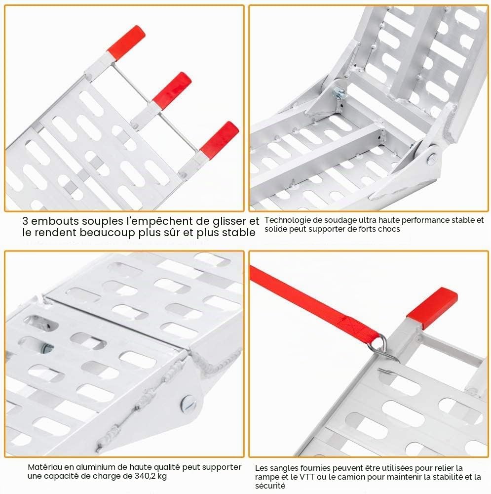 Lot de 2 rampes de chargement pliables - 340 kg - Par paire de rampes de chargement en acier galvanisé - Rail de chargement antidérapant - Pour moto, ATV, quad, voiture
