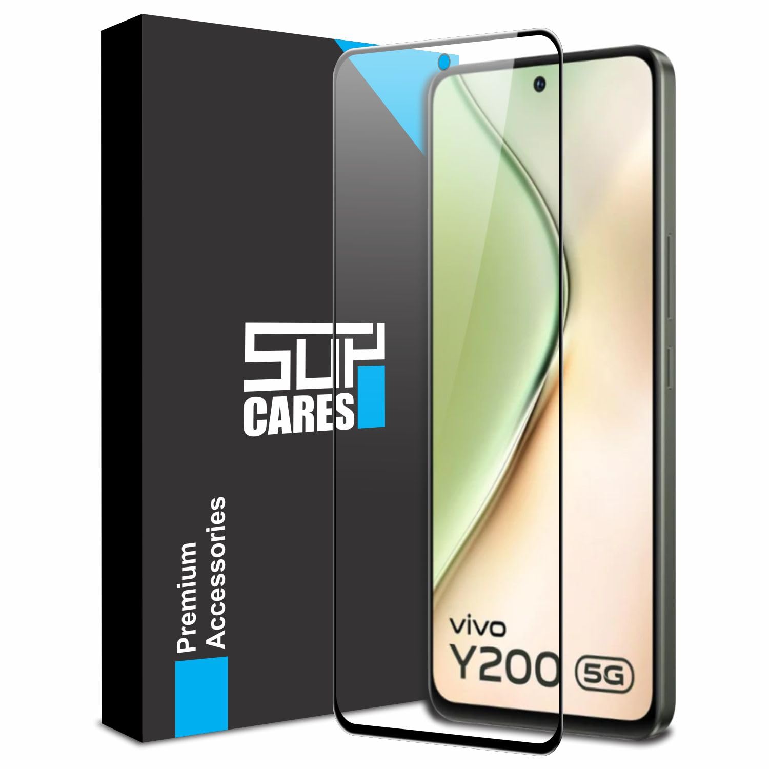 SupCares Military-Grade Gorilla Tempered Glass Screen Protector for Vivo Y200 (6.67 Inch) With Installation Kit | Edge to Edge Coverage | Black