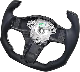 Leather Yoke Steering Wheel Car Interior Accessory Compatible for Tesla Model 3 Y 2018+(Heating)