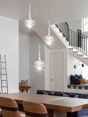 Miniatura 6 de Flashing God Lámpara de cristal regulable con 3 burbujas de luz, luces colgantes de techo cromadas sobre mesa, vestíbulo de entrada
