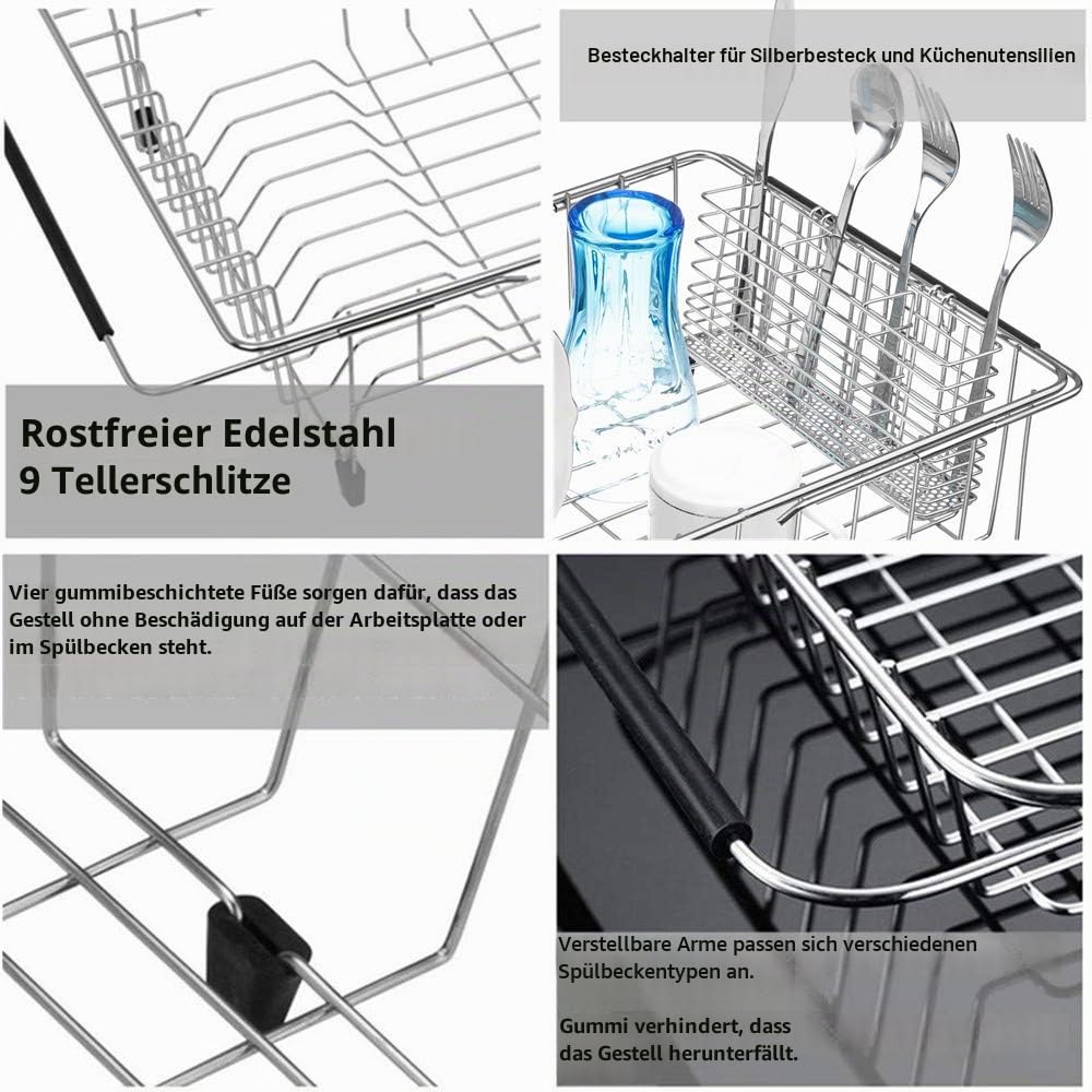 Sanno Erweiterbares großes Gericht Trockenstange, Deep Dish Rack Utensil Besteckhalter Waschbeckenschale, Tiefe große Schüssel Abflussregal in Waschbecken auf Theke, Edelstahl