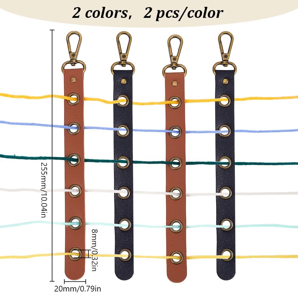 FREEBLOSS 4Pcs PU Leather Yarn Organizers 6 Holes Yarn Splitting Tools with Clasp for Yarn Bag 2 Colors Knitting Yarn Tender Crochet Yarn Divider for Crocheting Knitting On The Go, 10'' Long