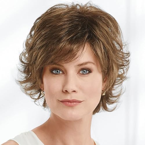 Miniatura 6 de Paula Young Alex WhisperLite - Peluca corta atrevida con flequillo lateral y rizos despeinados/tonos multitonales de rubio, plateado, marrón y rojo