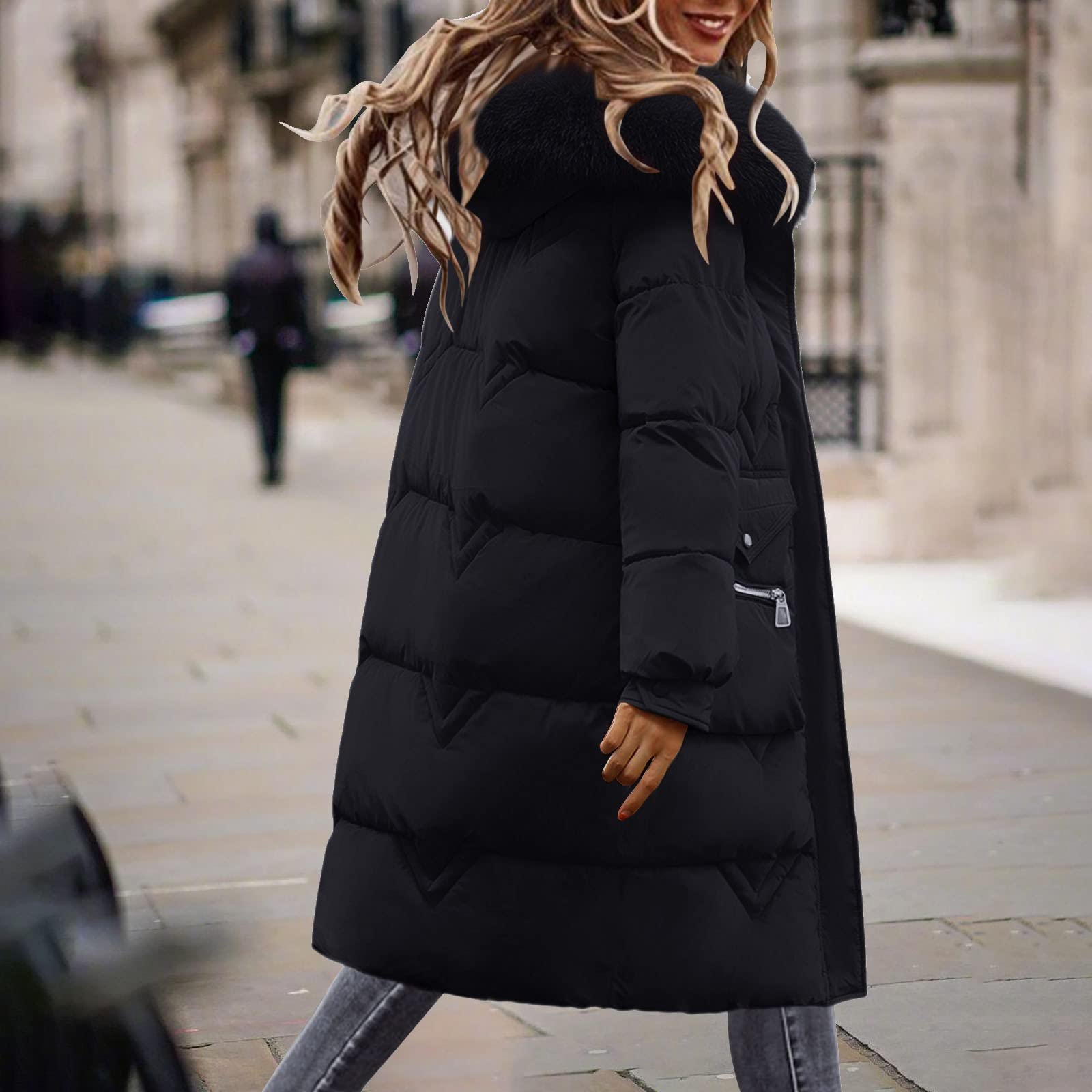 Generico Cappotto Donna Con Cappuccio Leggeri Giacca Elegante Parka