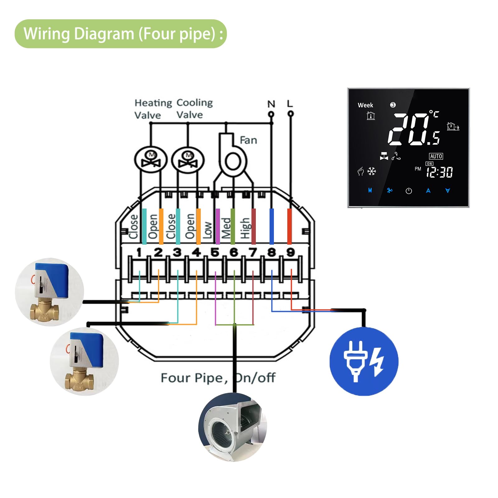 Termostato inteligente WiFi controlador de temperatura con 4 tubos, aplicación Smart Life, funciona con Alexa Google Home, 95 ~ 240 V CA