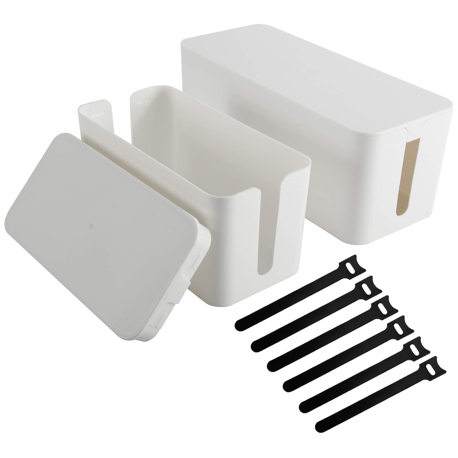 Patioer Cable Management Organizer Box Power Strips Hider Power Cords Hider for Desk, TV, Computer, USB Hub,Cords (Set of Two) (White)