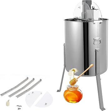 Honey Extractor - Stainless Steel Drum Spinning Centrifuge with Clear Lid & Adjustable-Speed Motor for Efficient Honey Extraction - 2/3/4 Frame Capacity 3Frame