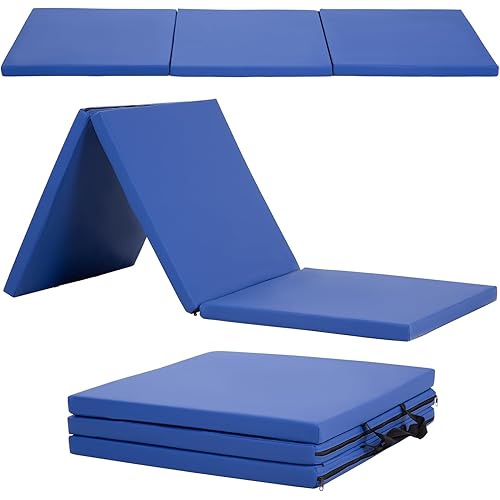 Gymnastics Tumbling Mats Gymnastics Mat Portable Foldable Tumbling Mat Thick PU Leather Exercise Mat Yoga Mat with Carrying Handles for home Workout outdoor Yoga Gymnastics