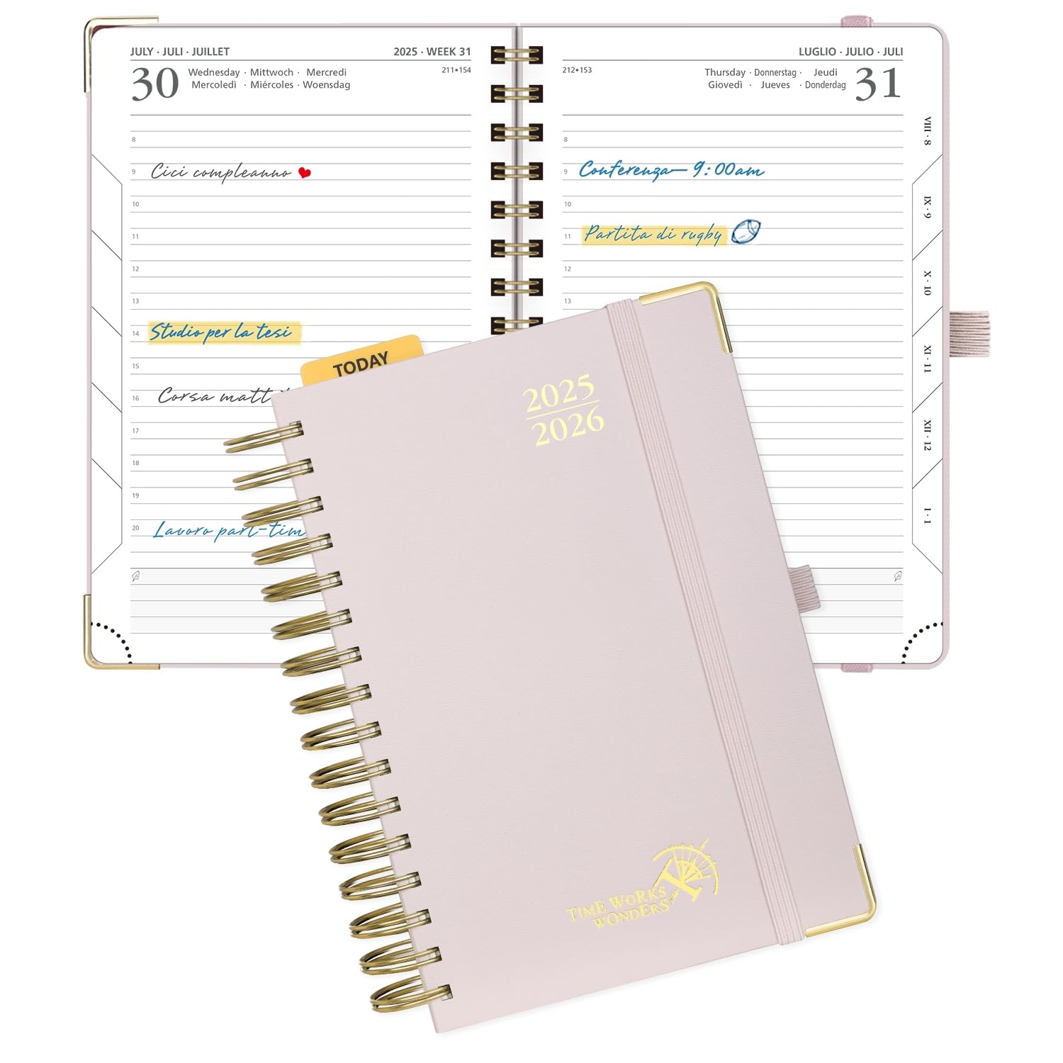 Agenda 2025-2026 POPRUN A5 - Giornaliera Rosa Chiaro, 1 Pagina Al Giorno, Carta 80 GSM - Foto 2
