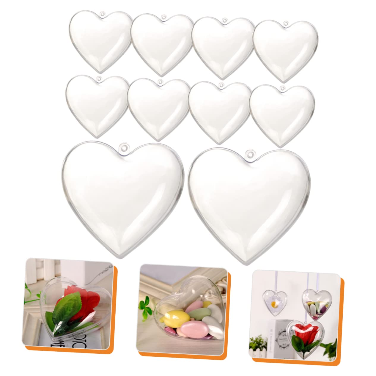 Cabilock 50 Stück Plastikkugel befüllbare Herzkugel Klare Herzornamente zum Basteln Dekoration Weihnachten weihnachtsdeko beleuchtet innen Kunststoff-Herz-Kugel-Ornament Hochzeitsdekoration