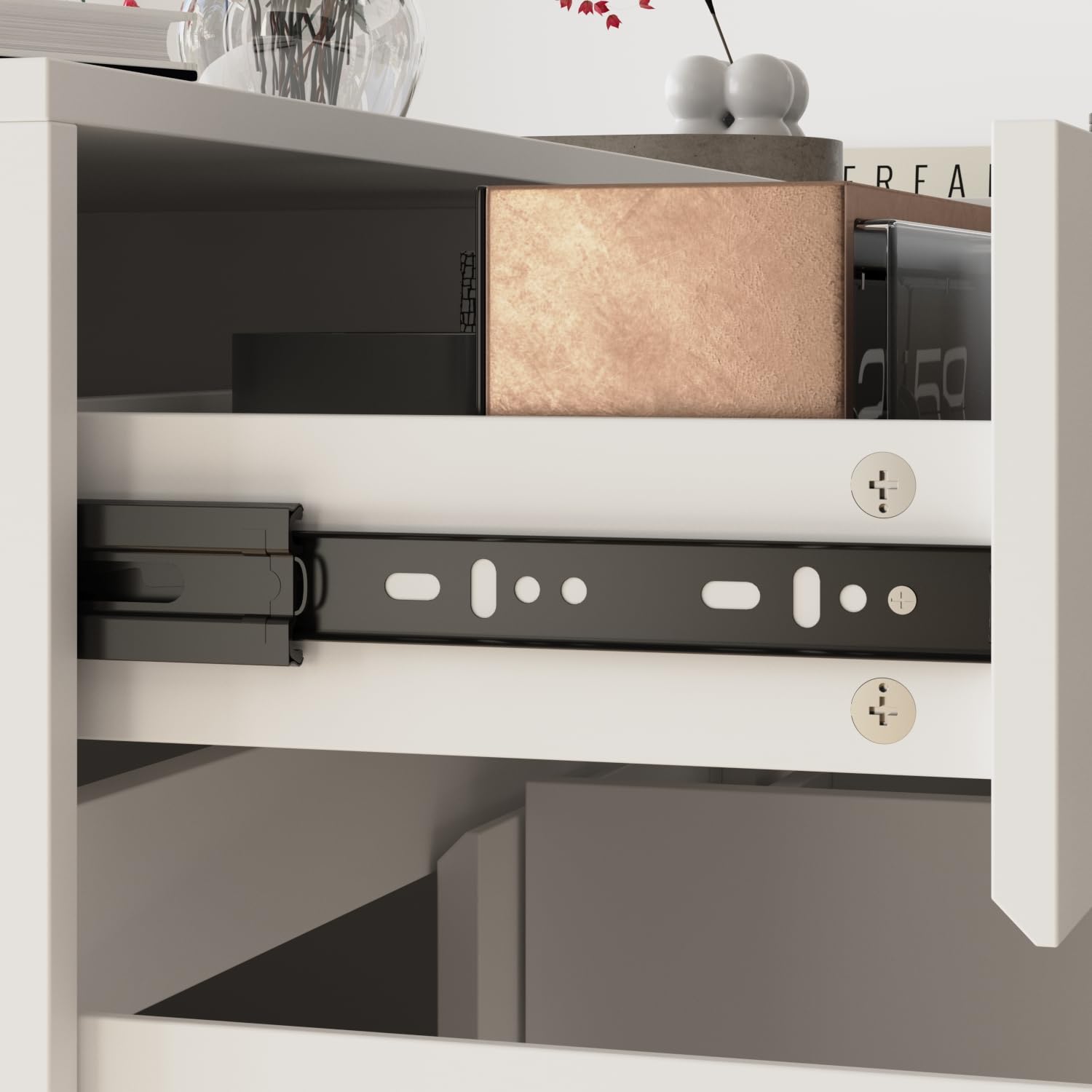 Table de caisse en forme de L, comptoir d'angle avec 3 tiroirs et 1 armoire, grand comptoir avec étagères