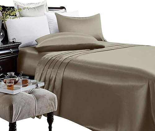 Juego de sábanas de satén - Juego de ropa de cama de 4 piezas, hilos altos, juego de sábanas 100% satén tamaño Queen, ultra suave, sedoso juego de
