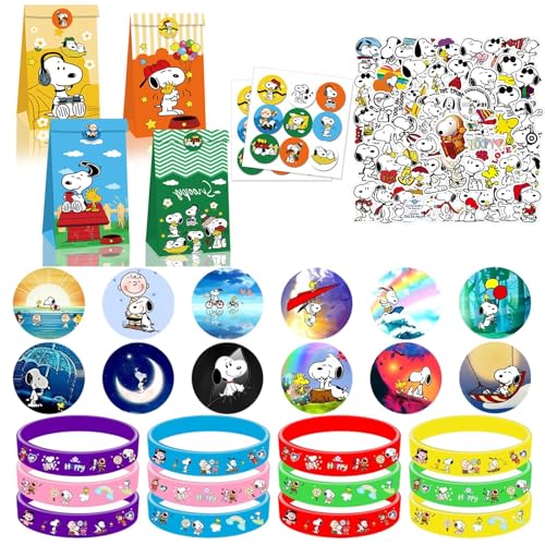 Yisscen 86 piezas Snoopy cumpleaños para niños – 12 pulseras de silicona Snoopy, 12 insignias de Snoopy, 12 bolsas de regalo Snoopy, 50 pegatinas de Snoopy, para cumpleaños infantiles Yisscen 86 piezas Snoopy cumpleaños para niños – 12 pulseras de silicona Snoopy, 12 insignias de Snoopy, 12 bolsas de regalo Snoopy, 50 pegatinas de Snoopy, para cumpleaños infantiles