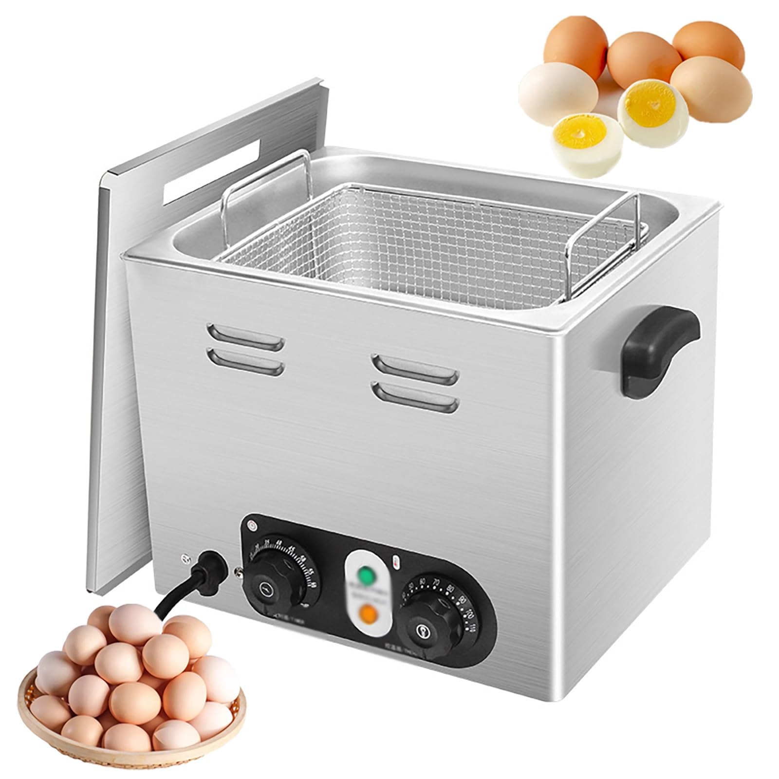 Komercyjny jajowar o mocy 2600 W, jajowar z gorącym źródłem, z koszem siatkowym, timerem i kontrolą temperatury, do kuchni restauracyjnych, kawiarni serwujących herbatę