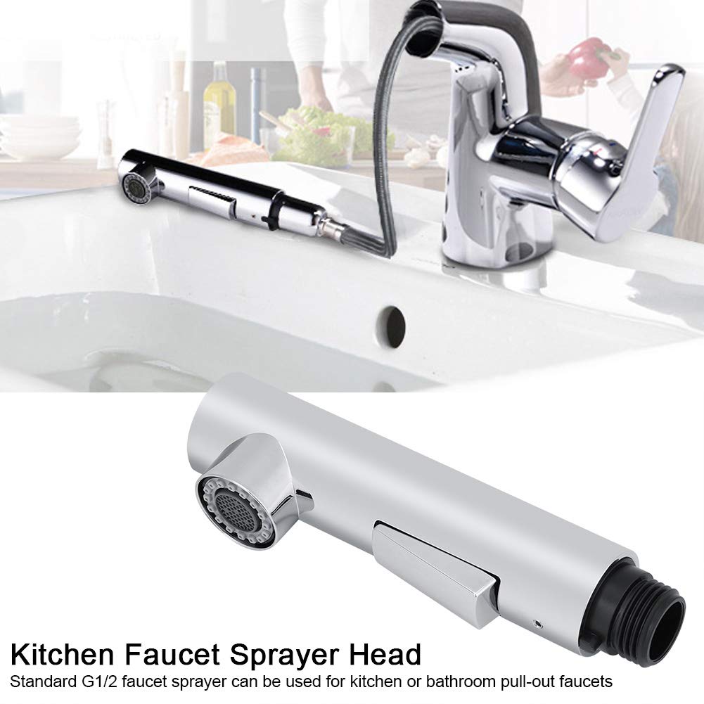 Handdouche voor keukenkraan, 2 modi, kop, kraan, vervanging, handdouche voor intrekbare mengkraan, verchroomd, G1/2 inch Handdouche voor keukenkraan, 2 modi, kop, kraan, vervanging, handdouche voor intrekbare mengkraan, verchroomd, G1/2 inch