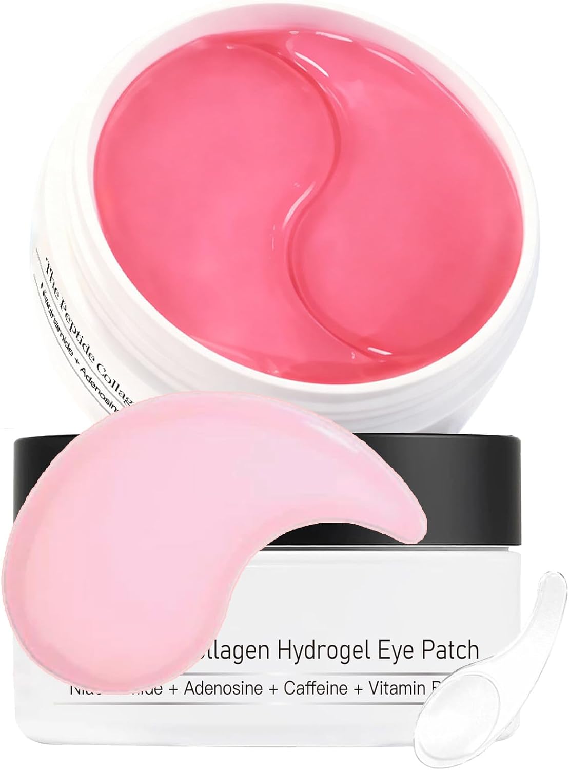 120Pcs Peptide Collagen Hydrogel Eye Patches,Pink Collagen Eye Patches Under Eye Gel Masks with Spoons for Dark Circles, Eye Bags,Puffiness & Wrinkles, for Sensitive Skin, 2 * 60 Patches