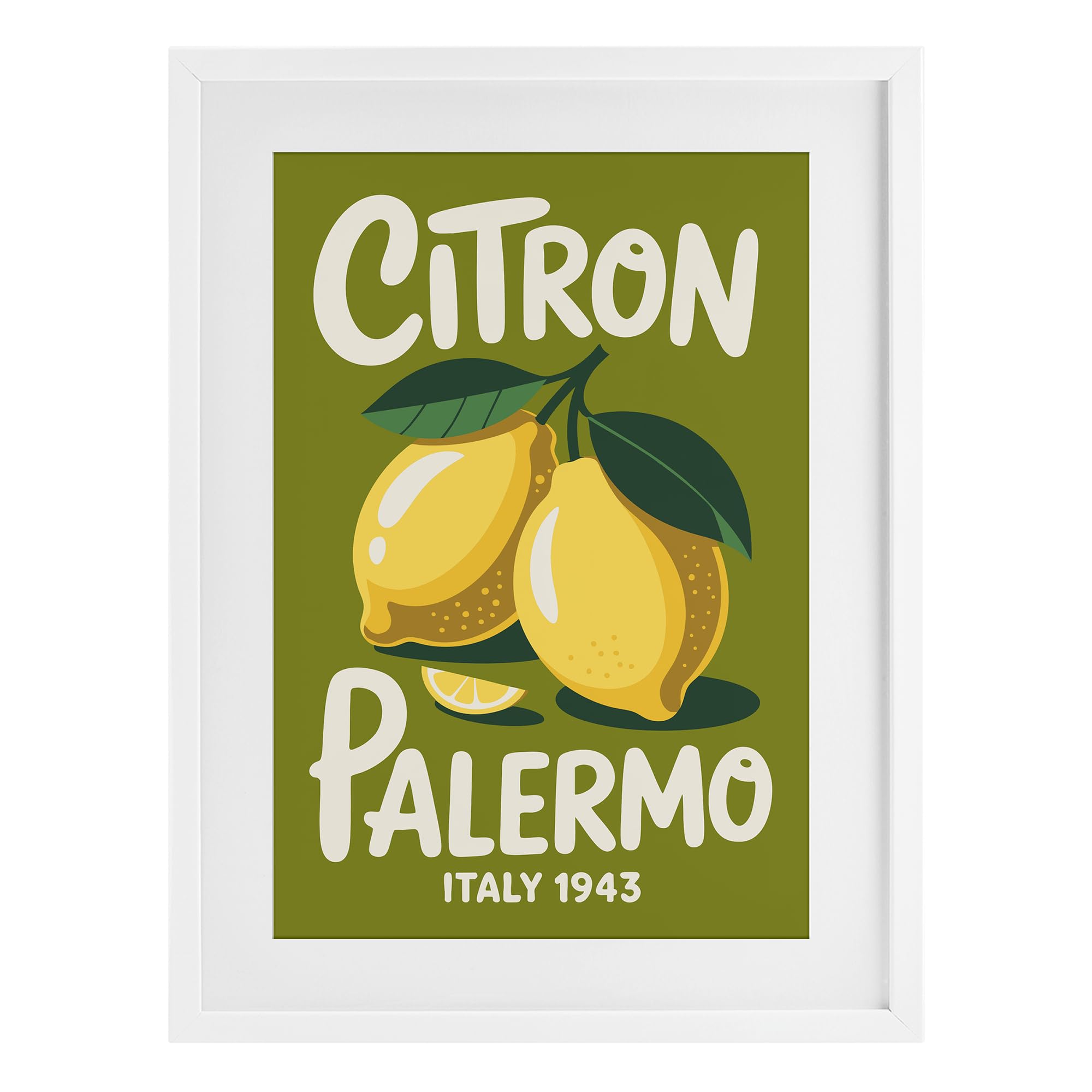 Stupell Industries Vintage Citron Palermo Lemons, Bold Retro Fruit Decor for Laundry Room, 17 x 23 Inch Framed Matted Print Under Glass, by Andreas Magnusson, Made in USA Gift