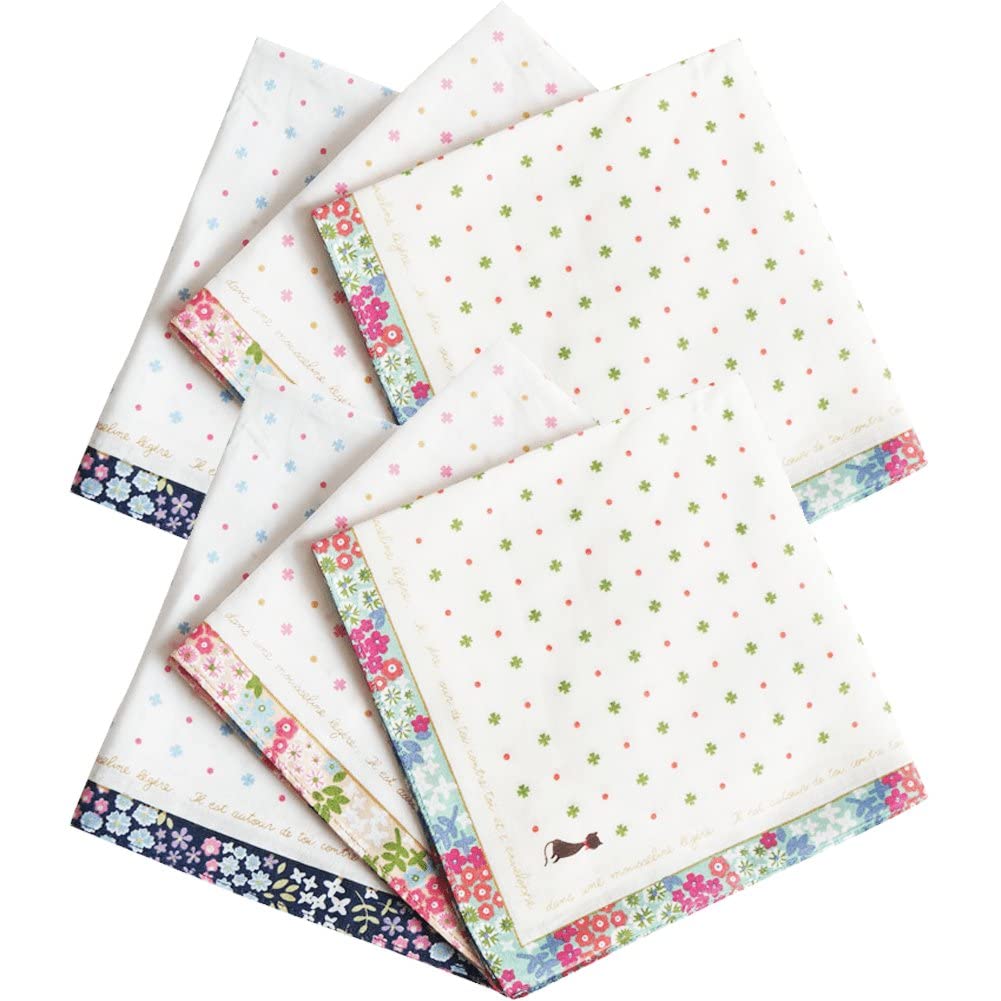 Stakee Girls As Shown Cotton Handkerchiefs 6Pcs Cat Handkerchief Pocket Hankies Soft Print Handkerchief For Women Gift