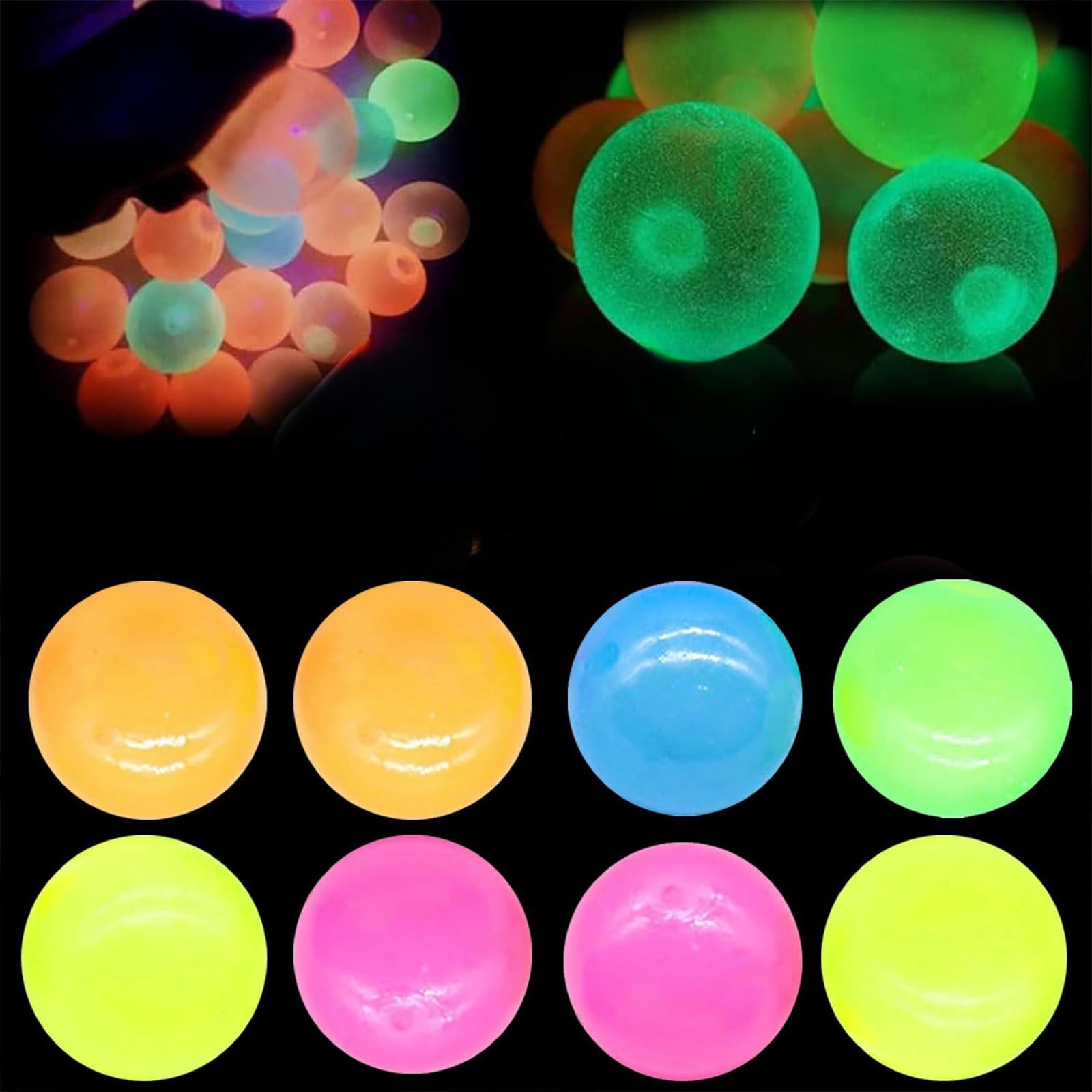 Glow in the Dark Sticky Balls,Glorbs Balls,Upgraded Glowing Sticky Balls Stick to The Ceiling,Stress Relief Sensory Toys Sticky Ceiling Balls,Stocking Stuffers, Asmr Cool Stuff & Party Favors (8pcs)