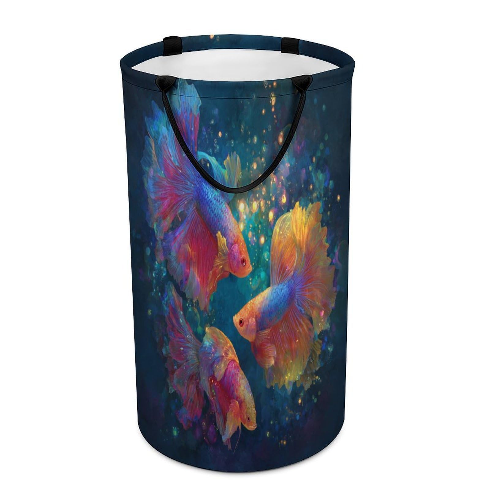 LUYYSKY Funny Beautiful Colorful Fish Collapsible Dirty Clothes Basket, Retro Oil Painting Underwater Landscape Animal Fish Portable Clothes Storage Basket