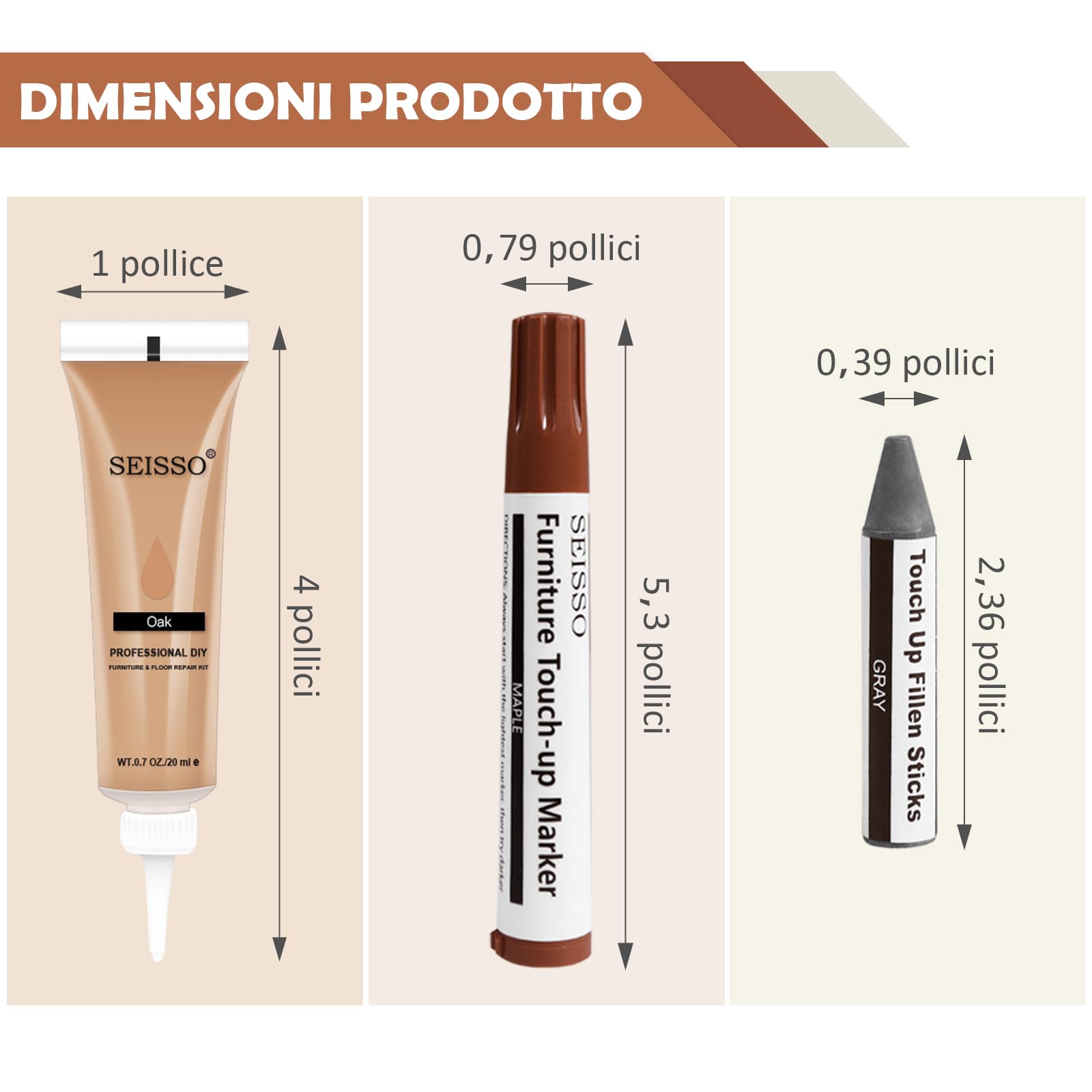 Kit di Riparazione Mobili in Legno - Set di 42 stucchi, Pennarelli e Bastoncini di Cera per la Riparazione di Mobili - Utilizzato per Coprire Graffi, Macchie, Tavoli, Scrivanie