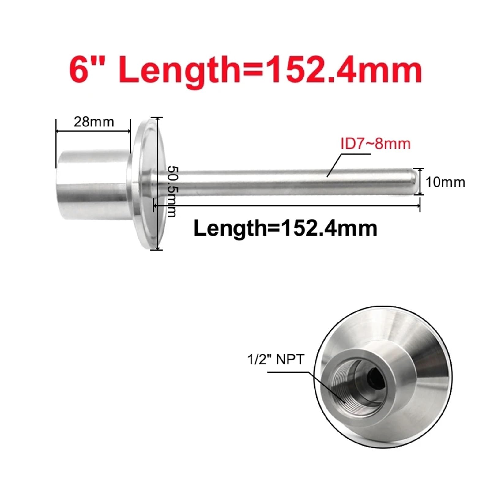 Termómetro de acero inoxidable SS304, carcasa resistencia térmica, abrazadera triple 1,5 "con Sensor temperatura rosca NPT 1/2"(Length 6inch)