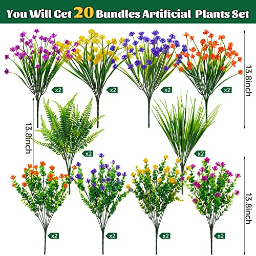 Lnoicy 20 Bundles Artificial Flowers For Outdoor Uv Resistant Fake Plants, Faux Flowers For Indoor Outside Plastic Greenery Shrubs For Garden Porch Window Box Home Farmhouse Décor (Mix Colors) #TOP1