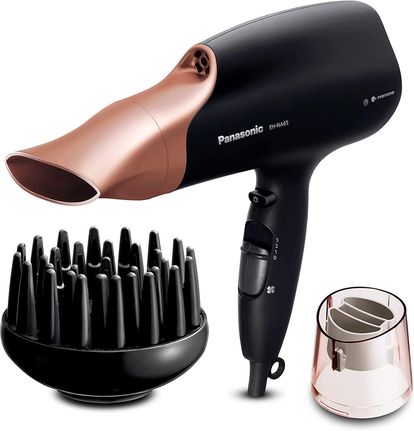 EH-NA65CN895 Nanoe Hair Dryer with Diffuser, Quick Dry & Styling Nozzle - Visibly Improved Shine (Rose Gold), Gifts for women