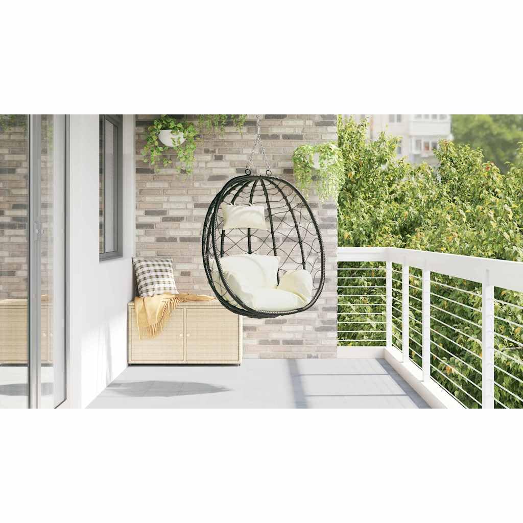 Silla colgante de huevo blanco crema 91,5 x 54,5 x 107 cm de polirratán silla colgante para salón, balcón, columpio exterior o interior, sillón para adultos