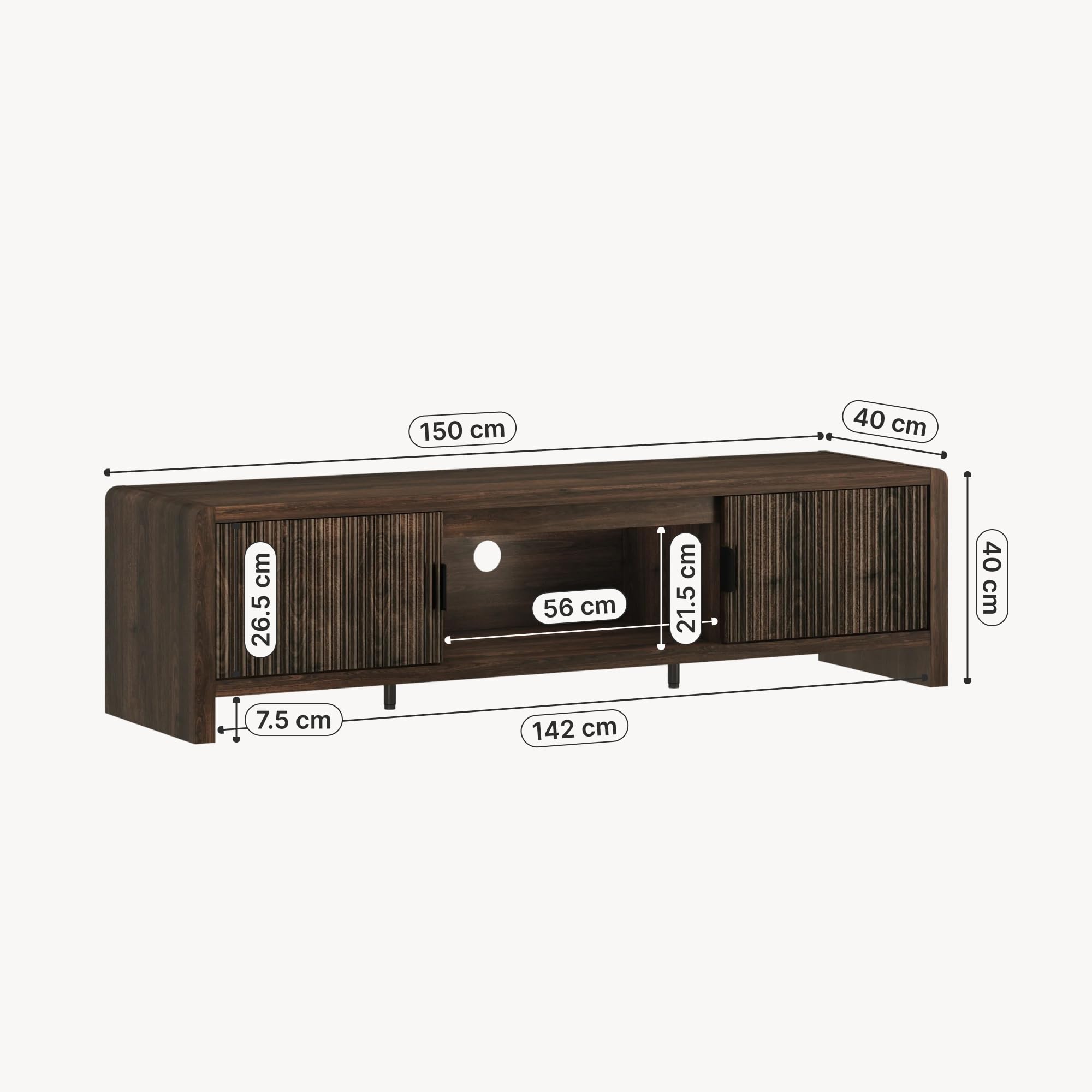 [en.casa] TV Schrank Lukkodso Lowboard mit 2 Türen und 3 Fächern Fernsehschrank 150 x 40 x 40 cm TV Board TV Kommode Fernsehtisch Sideboard Walnussoptik