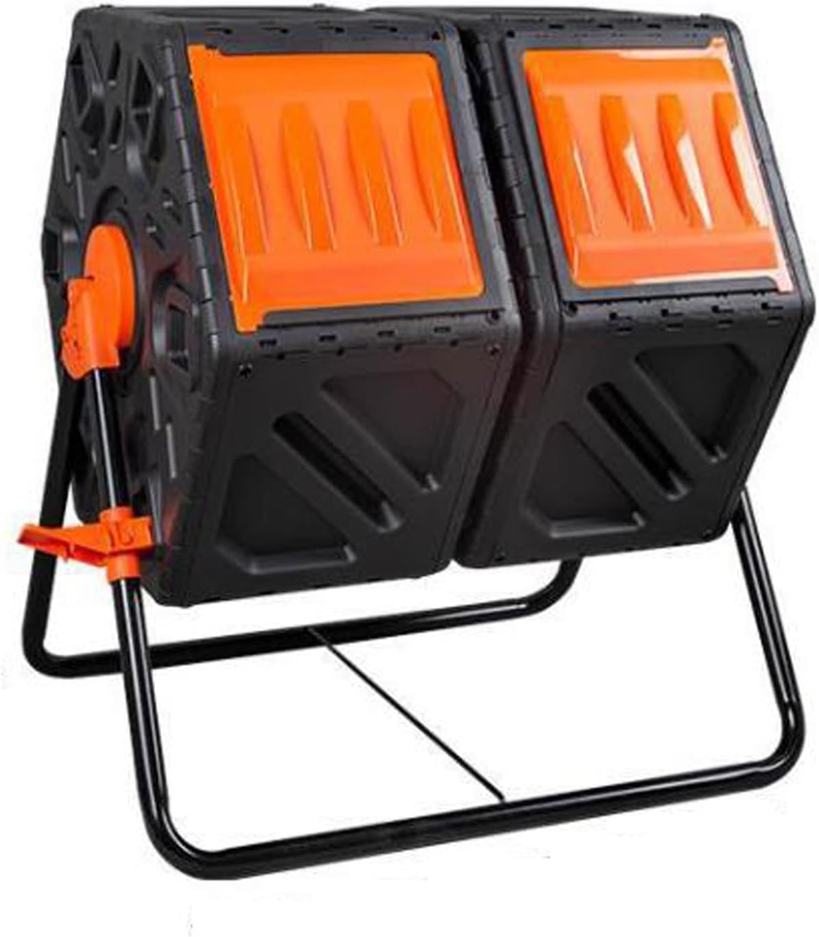 Outdoor Dual Chamber Compost Bin, 31 Gallon Rotating Composter Tumbling with 2 Sliding Doors and Aeration System, Garden Compost Tumbler, BPA Free (Color : Orange) (Orange)