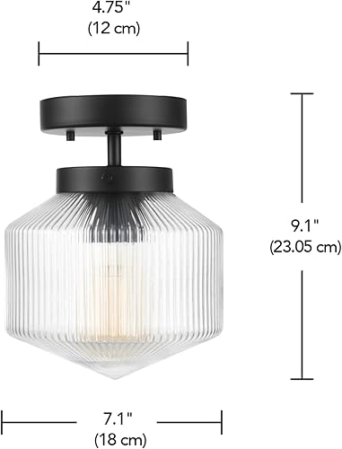 Miniatura 8 de GLOBE Electric 66000078 - Lámpara de techo empotrada con 1 luz, color negro mate, pantalla de cristal transparente acanalada, iluminación moderna