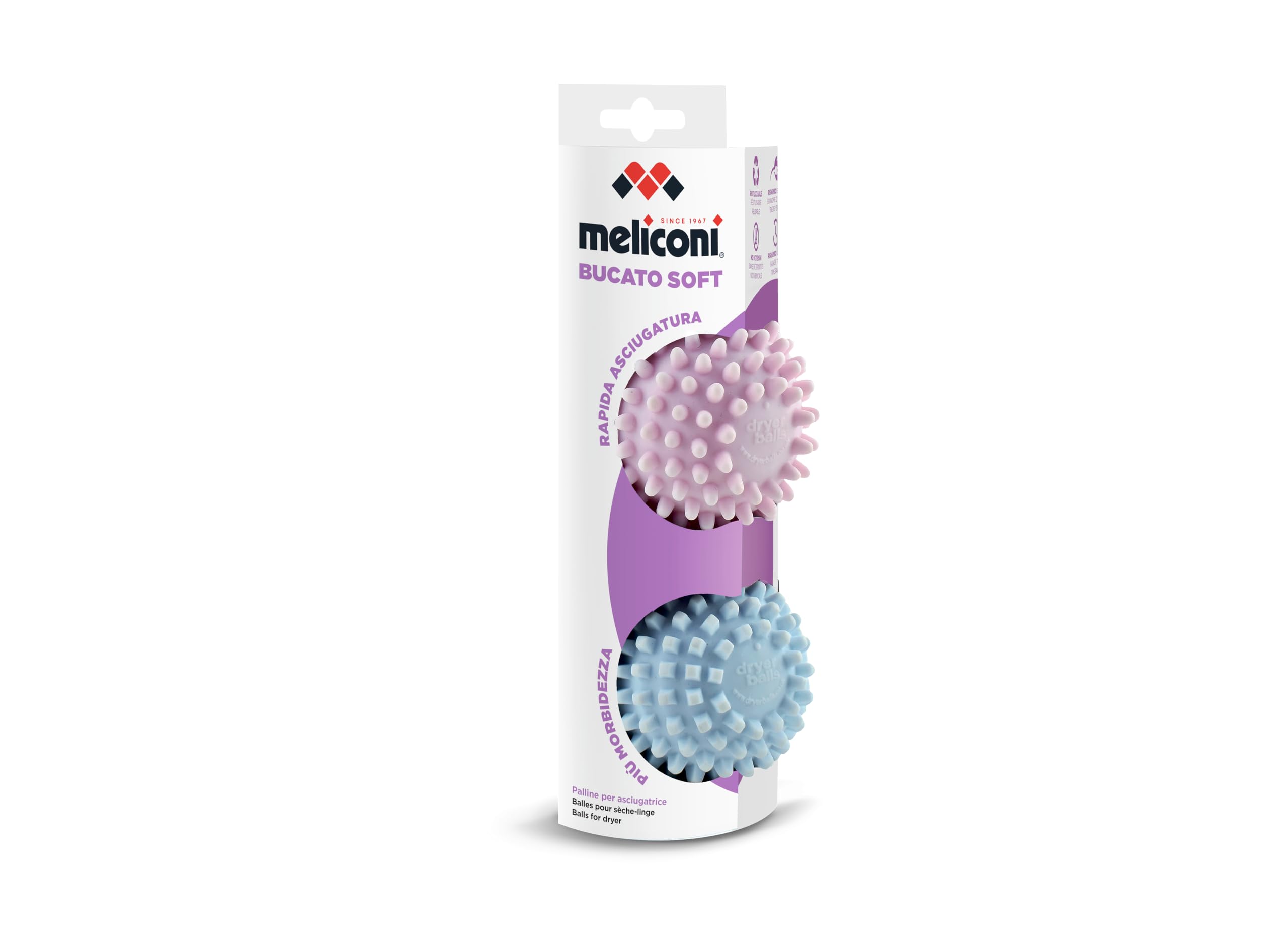 Meliconi Bucatosoft 656153 Kulki do Suszarki, Różowy/Niebieski, 2 szt.