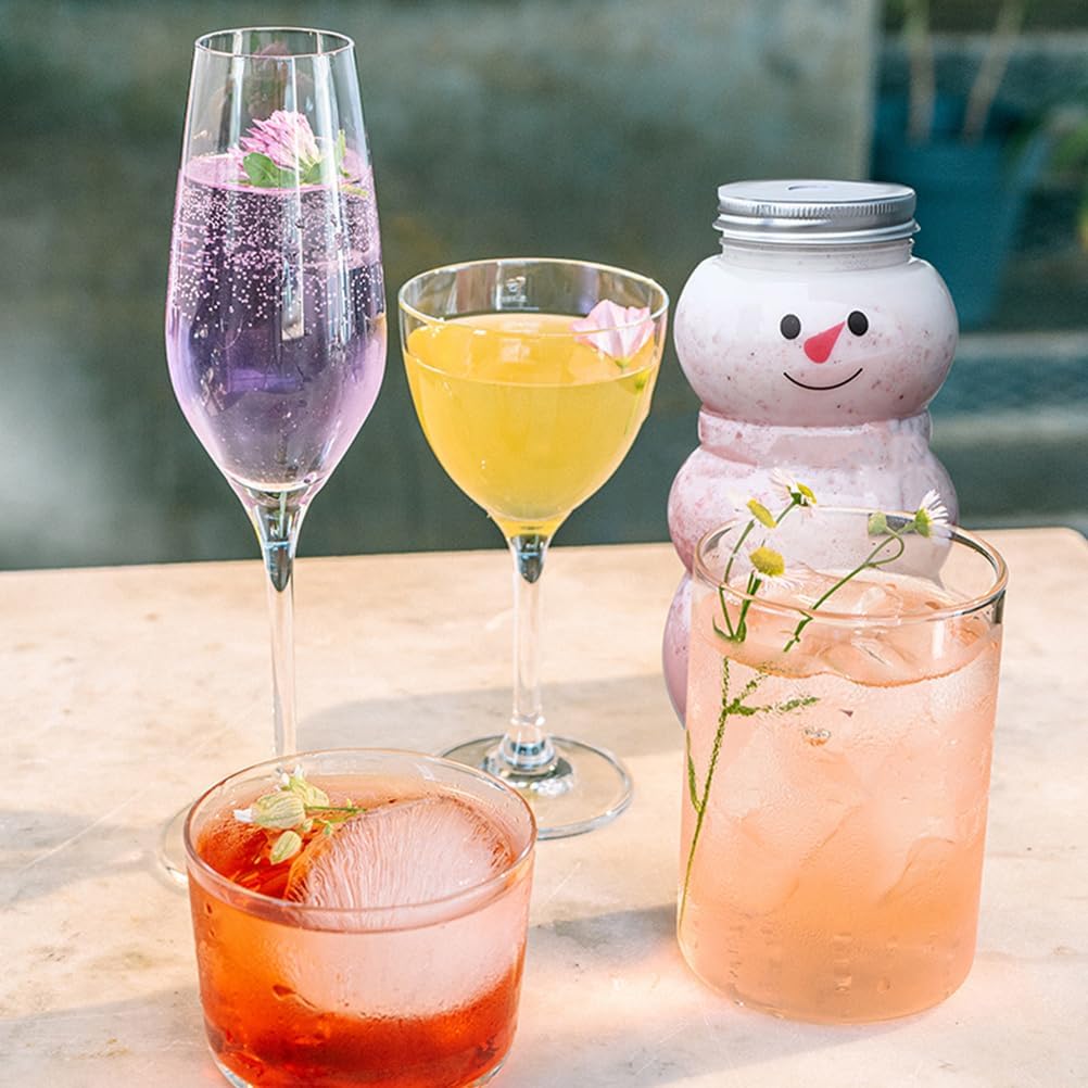 Milk Tea Juice Bottle Set of 15 Snowman Shaped Reusable Juice Bottles with Caps 5.9 Inch Pet Transparent Drink Containers for Cold Beverages and Kids Party