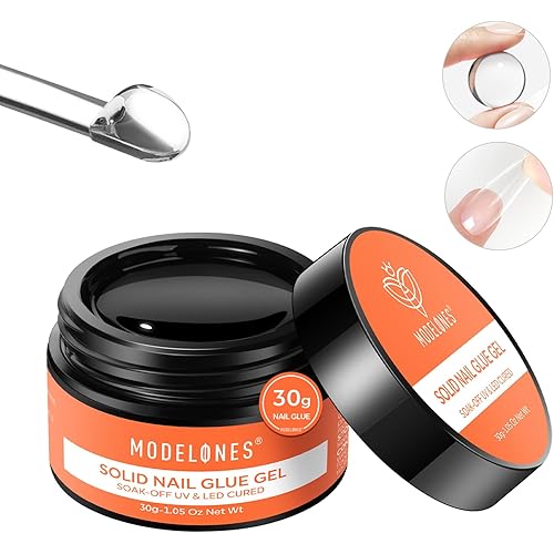 modelones Solid Nail Glue Gel for Acrylic Nails Tips, 30g False Nails Gel Glue Long-Lasting Strong Adhesion, Need UV Light Cured