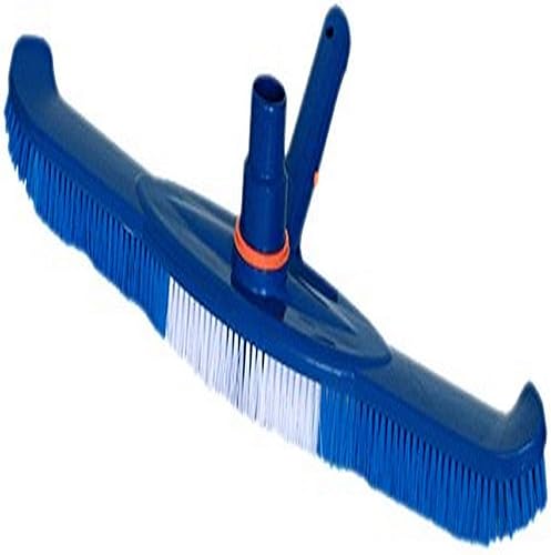 Cepillo de piscina de 18 pulgadas (curvado) con conexión giratoria de vacío, cuerpo y mango de cepillo azul, cerdas azules y blancas