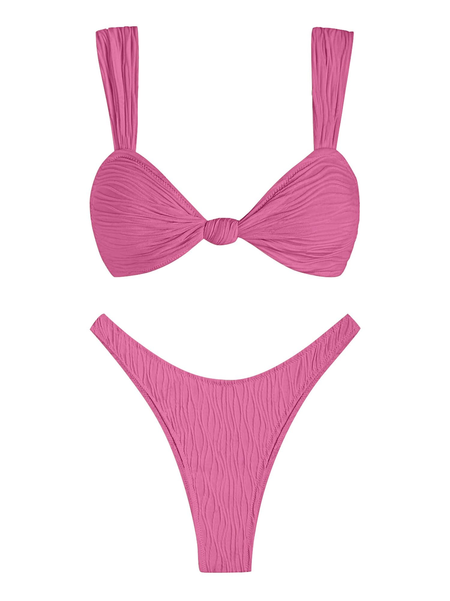 ZAFUL 2025 Cheeky Bikini Sets for Women High Cut Swimsuit Textured Ribbed Bikini Thong Bathing Suit