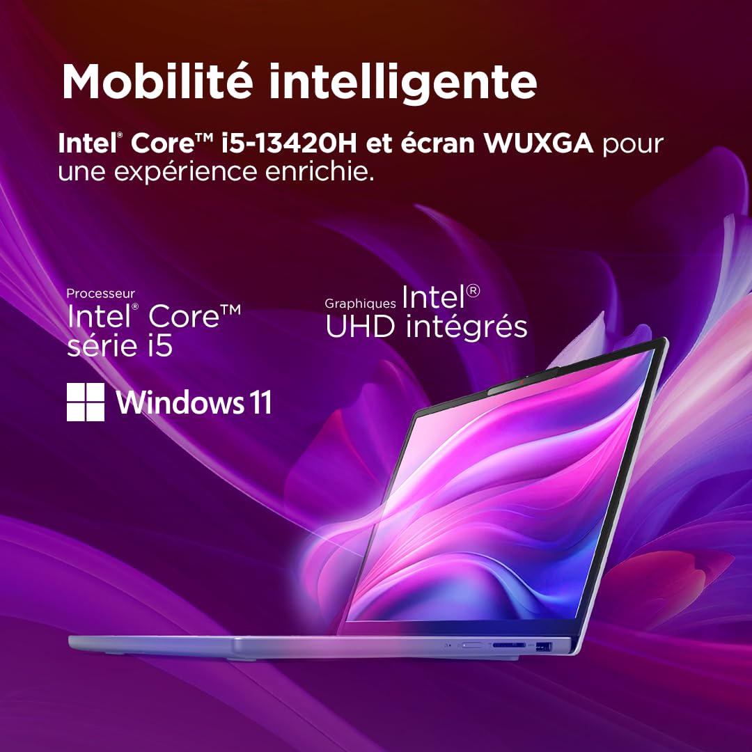 Lenovo IdeaPad Slim 3 15IRH10 - Ordinateur Portable 15.3'' WUXGA (Intel Core i5-13420H, RAM 16Go, SSD 512Go, Intel UHD Graphics, Windows 11 Home) Clavier AZERTY Français - Gris